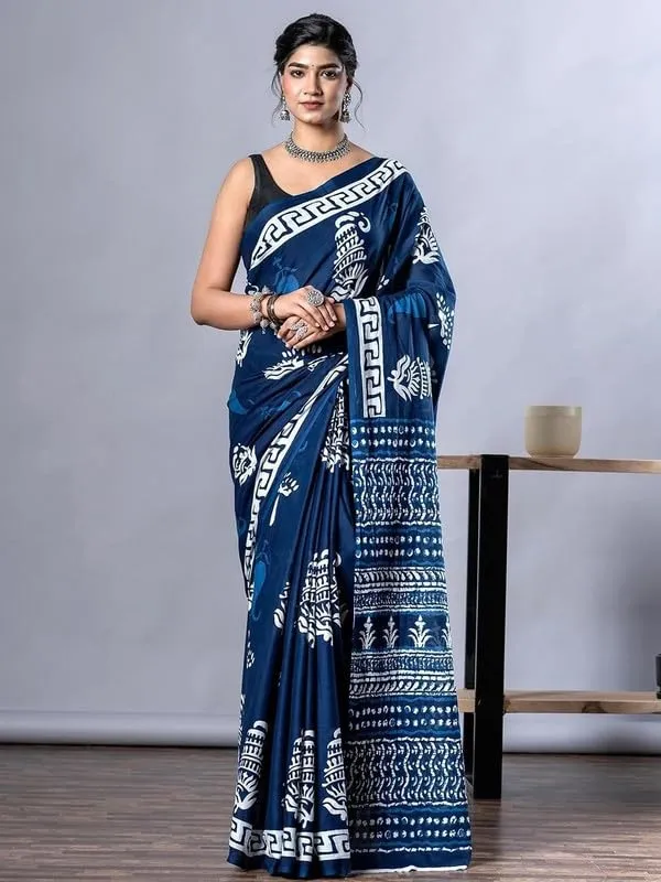 Blue_Cotton_Block_Prints_Saree_For_Women