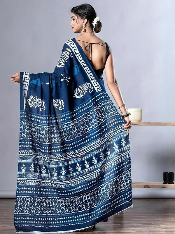 Blue_Cotton_Block_Prints_Saree_For_Women