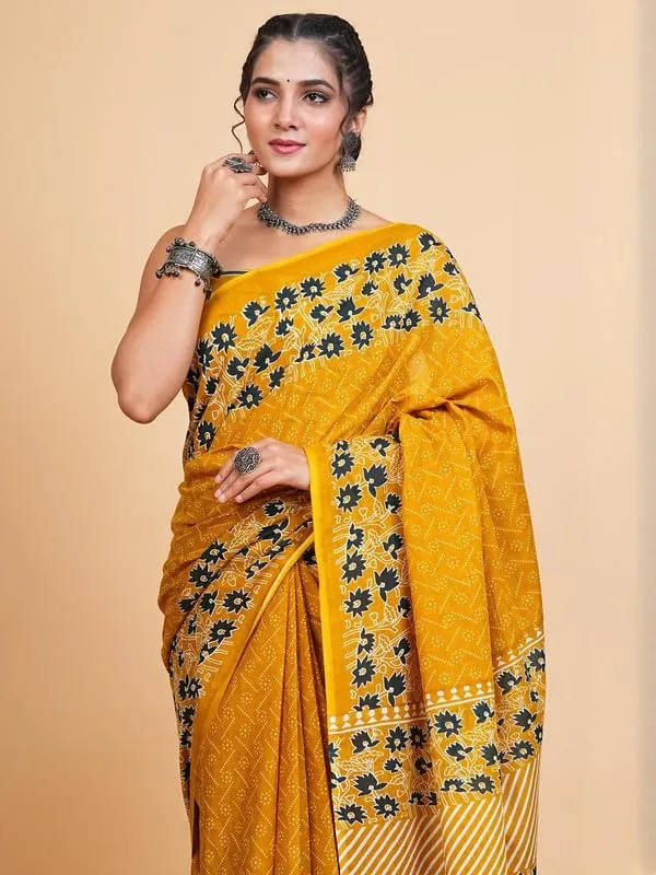 Yellow_Cotton_Block_Prints_Saree_For_Women
