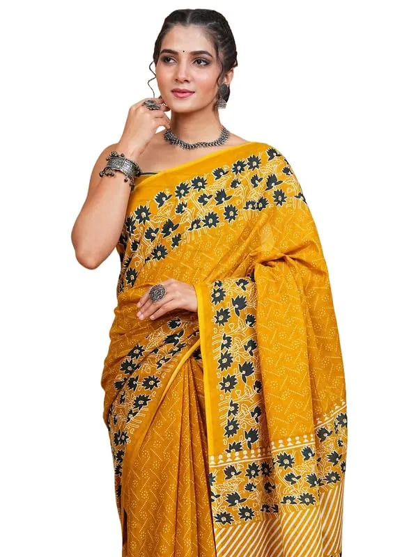 Yellow_Cotton_Block_Prints_Saree_For_Women