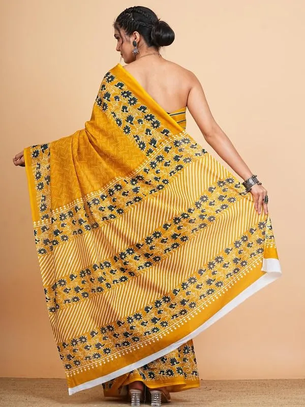 Yellow_Cotton_Block_Prints_Saree_For_Women