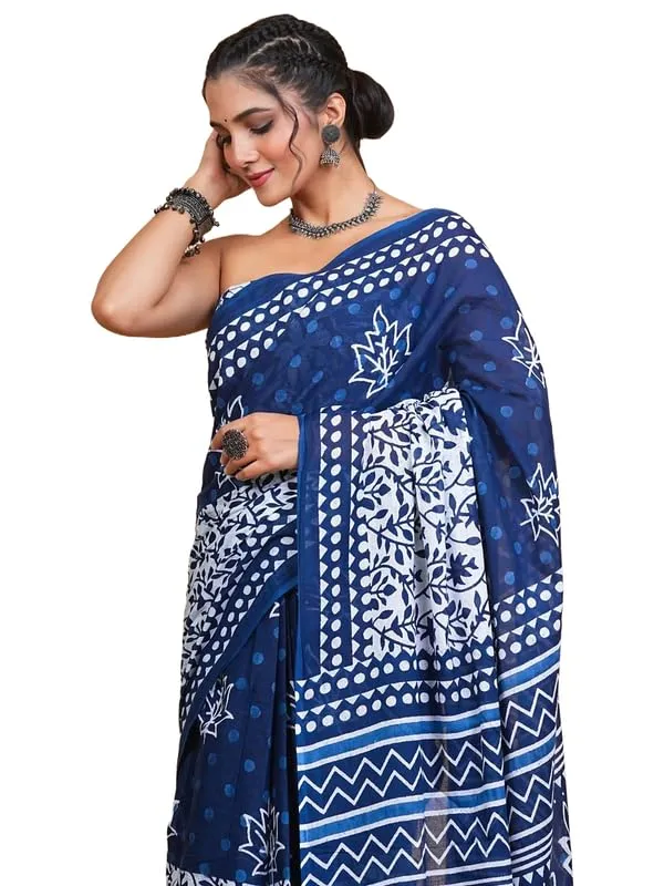 Indigo_Cotton_Block_Prints_Saree_For_Women