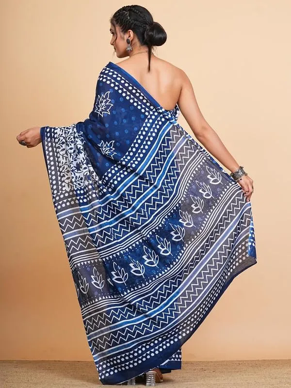 Indigo_Cotton_Block_Prints_Saree_For_Women