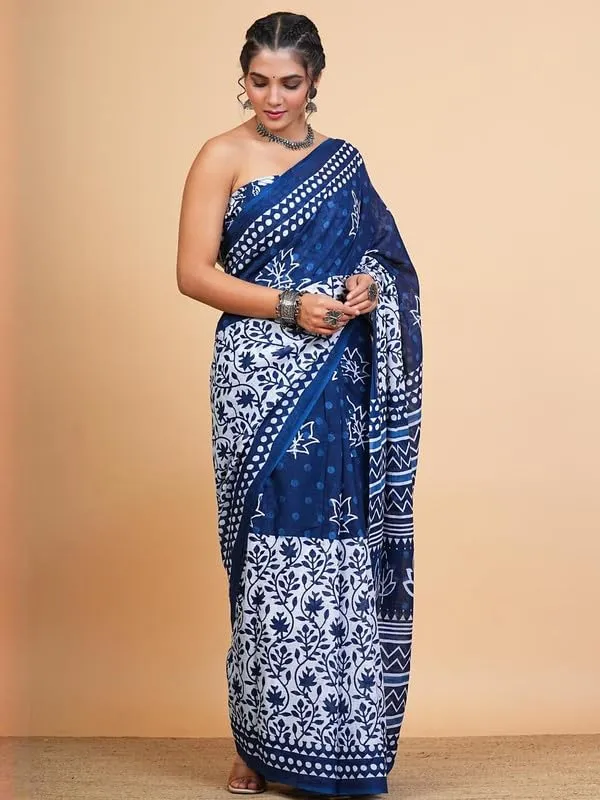 Indigo_Cotton_Block_Prints_Saree_For_Women