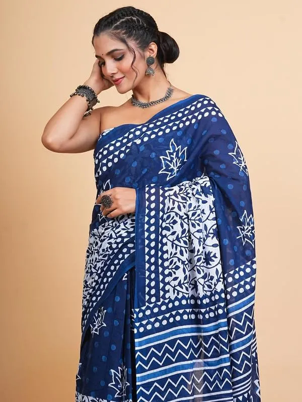 Indigo_Cotton_Block_Prints_Saree_For_Women