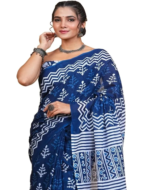 Blue_Cotton_Block_Prints_Saree_For_Women