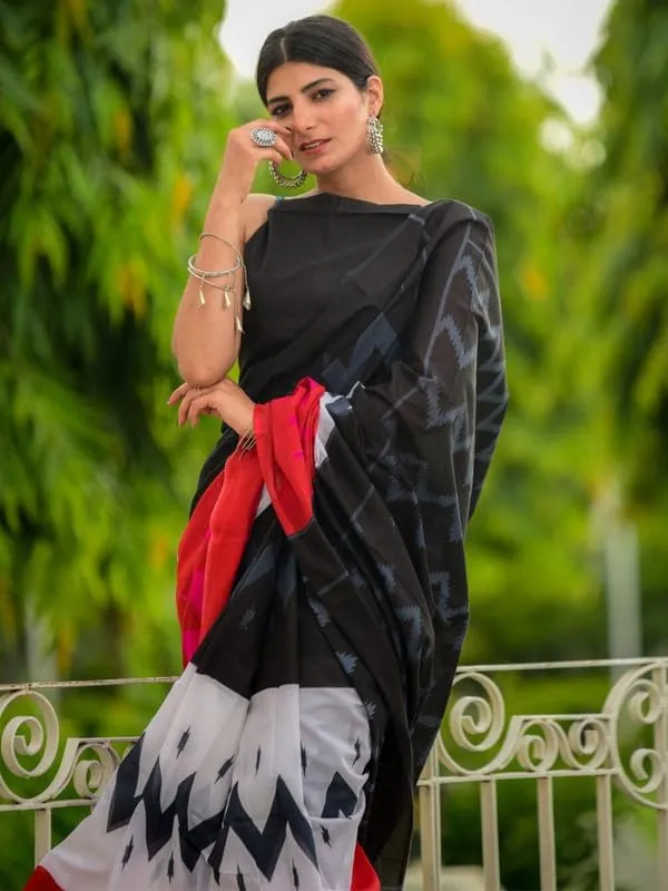 Black_Cotton_Block_Prints_Saree_For_Women