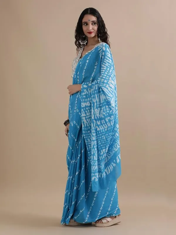 Sky_Blue_Cotton_Block_Prints_Saree_For_Women