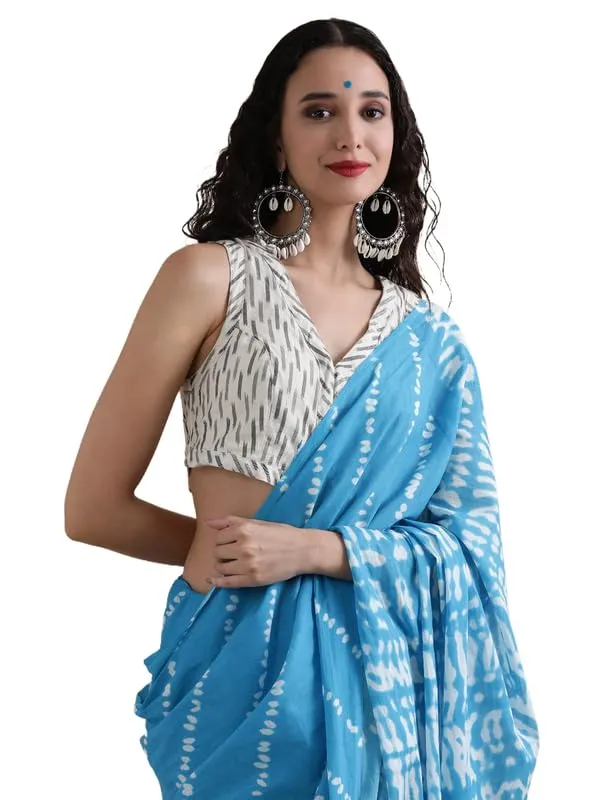 Sky_Blue_Cotton_Block_Prints_Saree_For_Women
