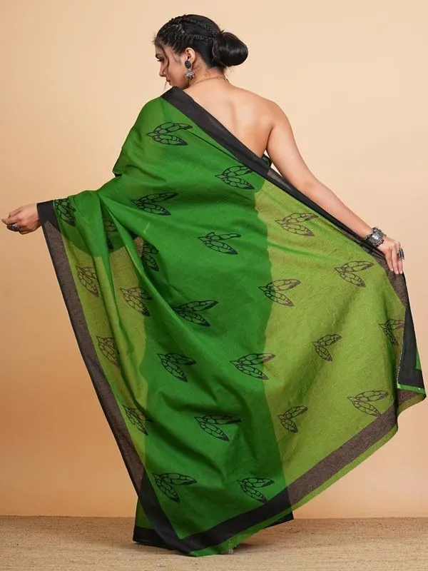 Green_Cotton_Block_Prints_Saree_For_Women