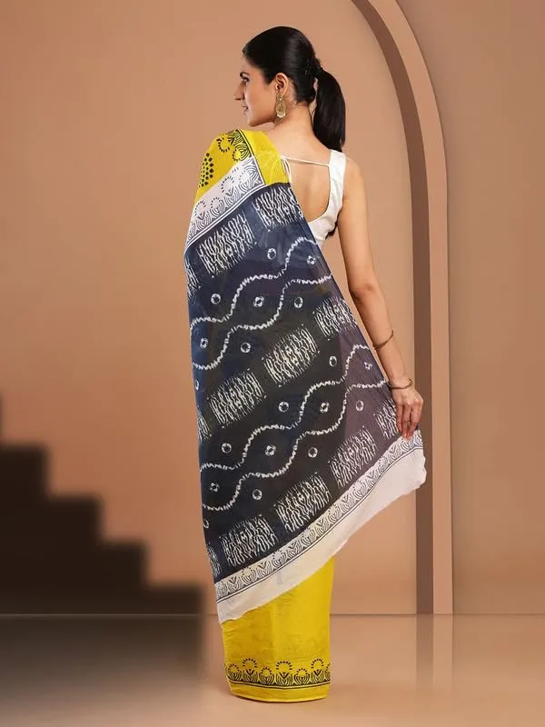 Yellow_Cotton_Block_Prints_Saree_For_Women
