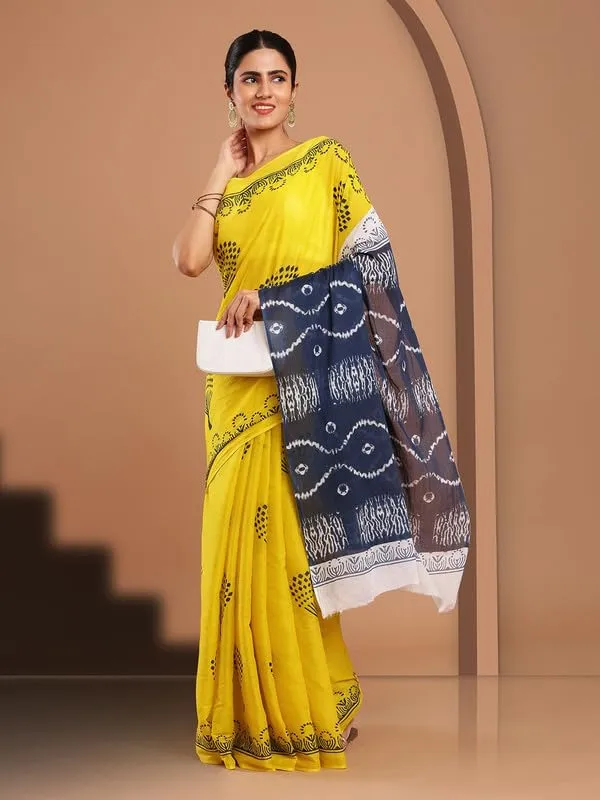 Yellow_Cotton_Block_Prints_Saree_For_Women