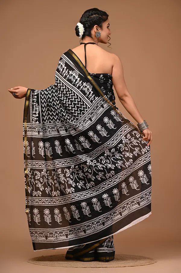 Black_Printed_Soft_Cotton_Saree_for_Women_with_Zari_Border