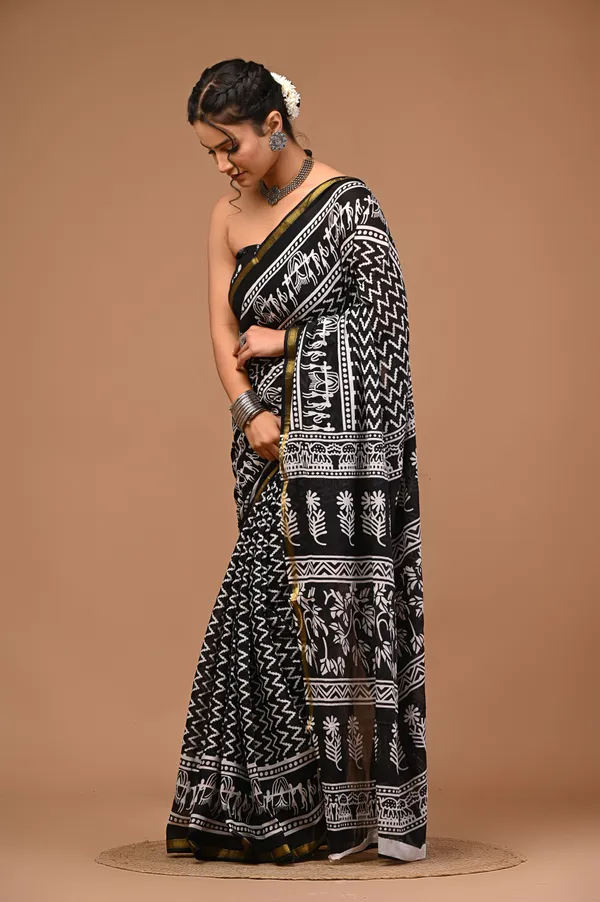 Black_Printed_Soft_Cotton_Saree_for_Women_with_Zari_Border