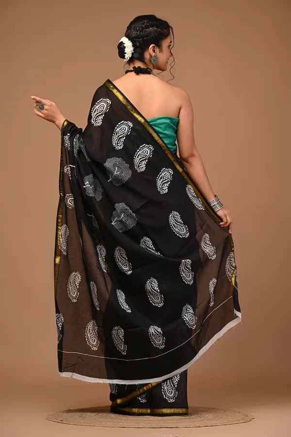 Black_Pure_Cotton_Mulmul_Zari_Border_Saree_with_Blouse