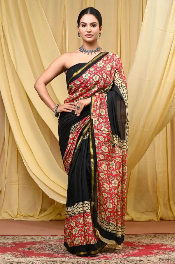 Black_&_Red_Printed_Cotton_Saree_with_Zari_Border_|_Traditional_Floral_Print_Saree_for_Women_|_Elegant_Party_Wear,_Festive_Wear_&_Ethnic_Saree_|_Lightweight_Designer_Saree_with_Blouse_Piece