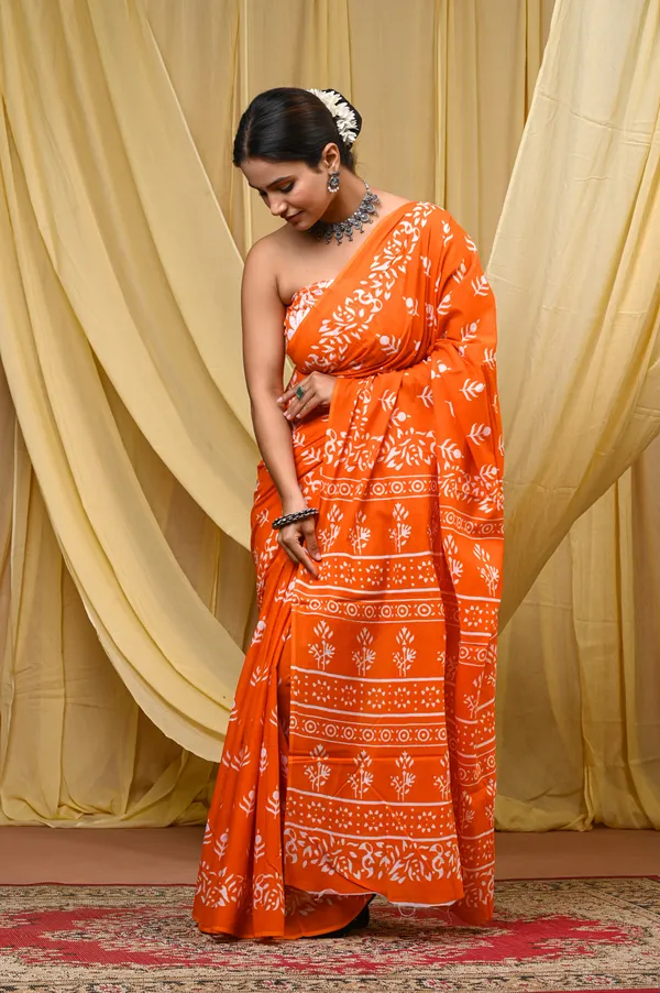 Orange_Mulmul_Cotton_Saree_for_Women_With_Blouse_Piece_|_Soft_Cotton_Sari_for_Women_(V-Shape)