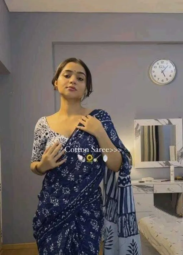 Indigo_Cotton_Floral_Saree_For_Women