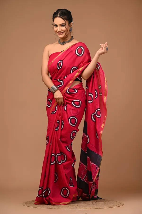 Pink_Shibori__Pure_Cotton_Mulmul_Zari_Border_Saree_with_Blouse