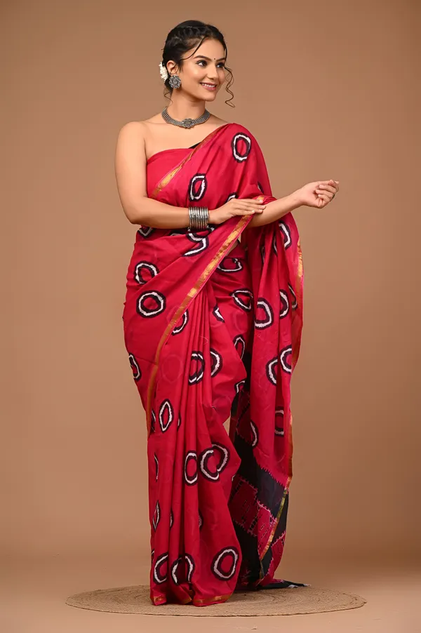 Pink_Shibori__Pure_Cotton_Mulmul_Zari_Border_Saree_with_Blouse