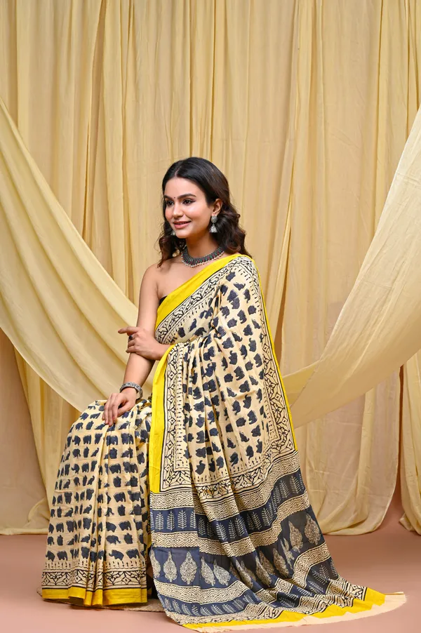 Cream_Dye_Mulmul_Cotton_Saree_for_Women_With_Blouse_Piece_|_Soft_Cotton_Sari_for_Women_(Hathi_Print)