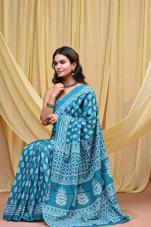 Turquoise_Mulmul_Cotton_Saree_for_Women_With_Blouse_Piece_|_Soft_Cotton_Sari_for_Women_(Patti)