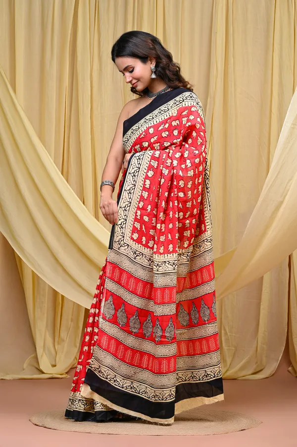 Red_Black_Mulmul_Cotton_Saree_for_Women_With_Blouse_Piece_|_Soft_Cotton_Sari_for_Women_(Hathi_Print)