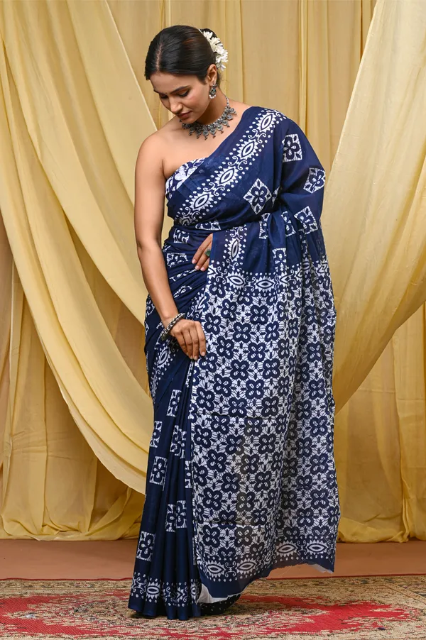 Navy_Blue_Mulmul_Cotton_Saree_for_Women_With_Blouse_Piece_|_Soft_Cotton_Sari_for_Women_(Batik_Box)