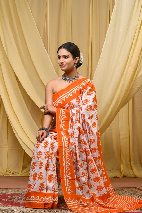Orange_Mulmul_Cotton_Saree_for_Women_With_Blouse_Piece_|_Soft_Cotton_Sari_for_Women_(Flower)