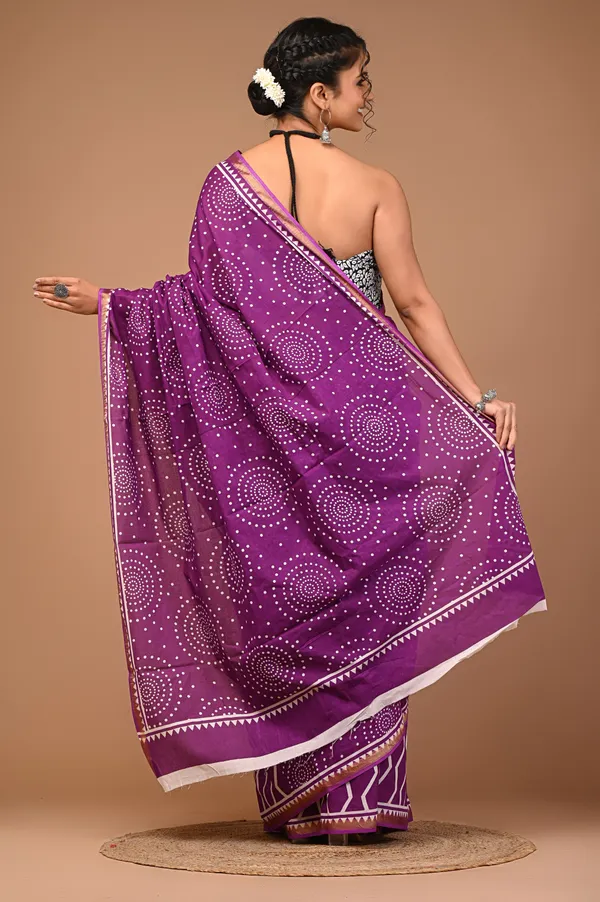 Purple_Cotton_Block_Prints_Saree_For_Women_with_Zari_Border