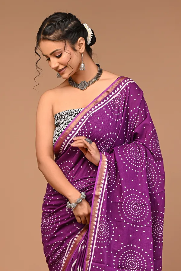 Purple_Cotton_Block_Prints_Saree_For_Women_with_Zari_Border