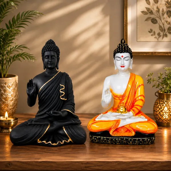 Pack_Of_2_Black_And_Orange_Buddha_Statue_Idol__|_For_Home_&_Decor