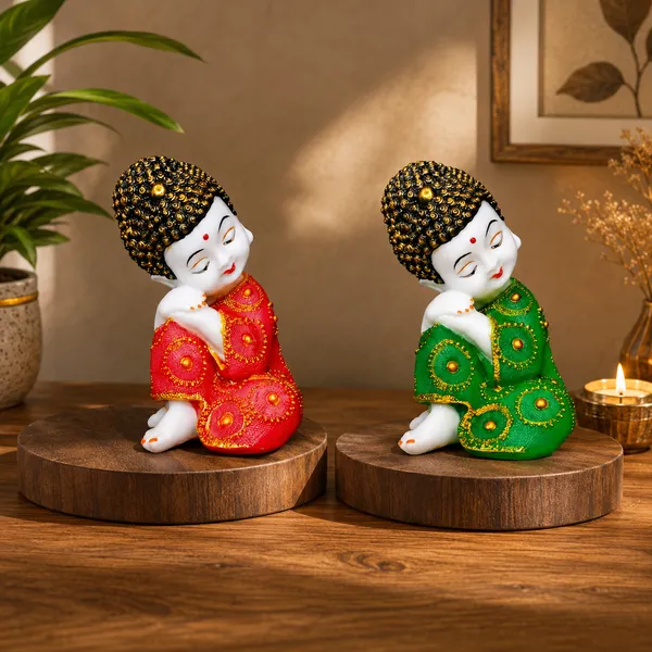 Pack_Of_2_Red_And_Green_Twin_Blessings_Baby_Buddha_Set__|_For_Home_&_Decor