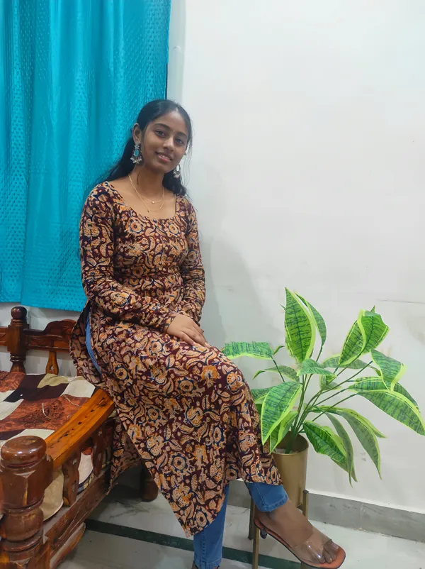 Maroon_Elegant_Kalamkari_Frilled_Kurta_With_Hand_Block_Print_For_Women