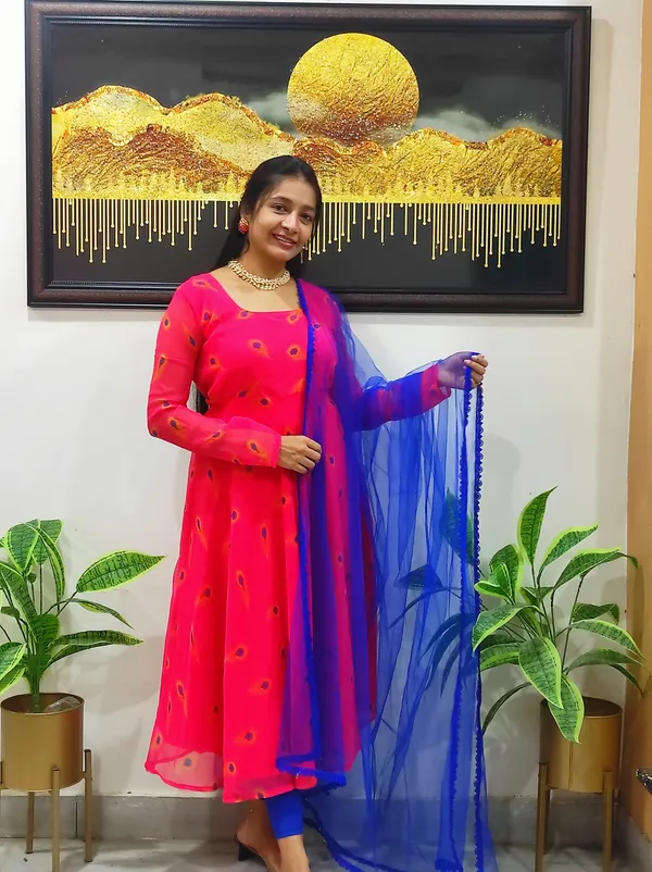 Red_Striking_Crimson_Peacock_Feather_Print_Anarkali_With_Matching_Net_Dupatta_For_Women