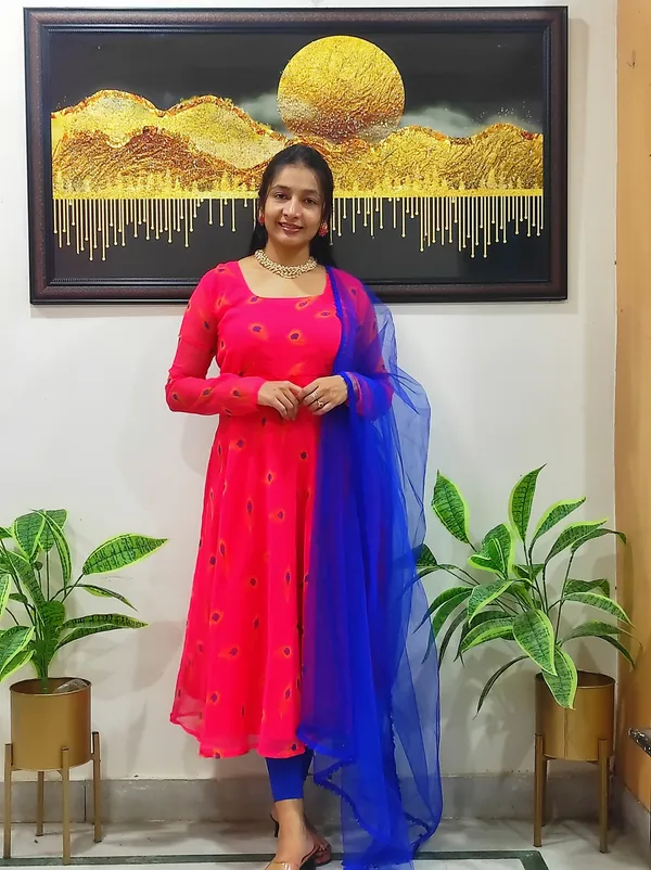 Red_Striking_Crimson_Peacock_Feather_Print_Anarkali_With_Matching_Net_Dupatta_For_Women