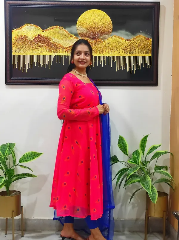 Red_Striking_Crimson_Peacock_Feather_Print_Anarkali_With_Matching_Net_Dupatta_For_Women