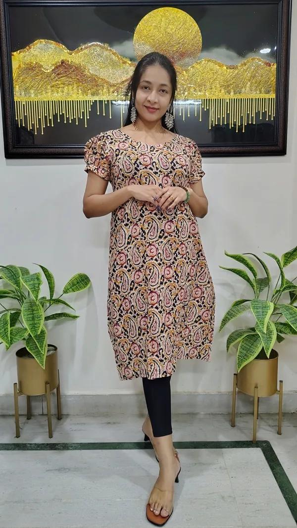 Multicolor_Kalamkari-Print_Puff_Sleeves_A-Line_Kurta_For_Women