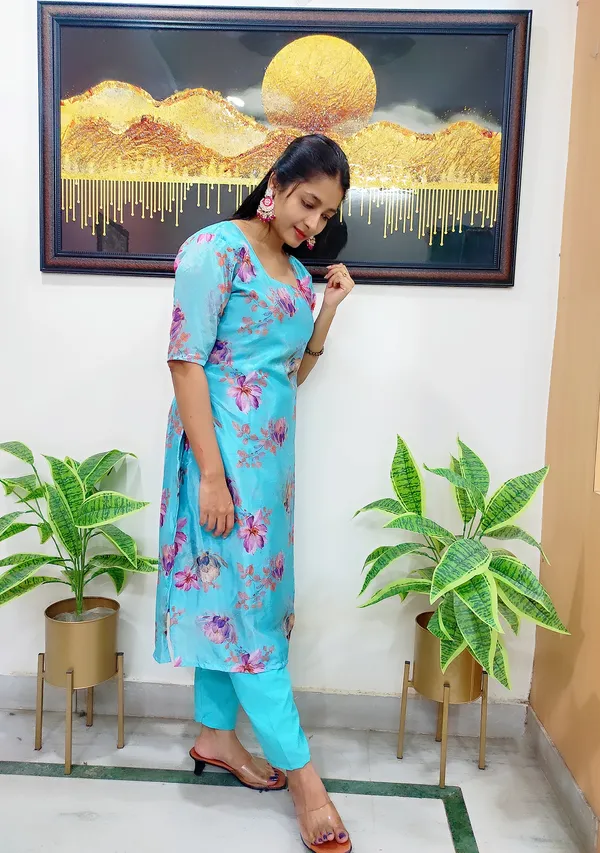 Sky_Blue_Blooming_Floral_Print_Kurta_Set_For_Women