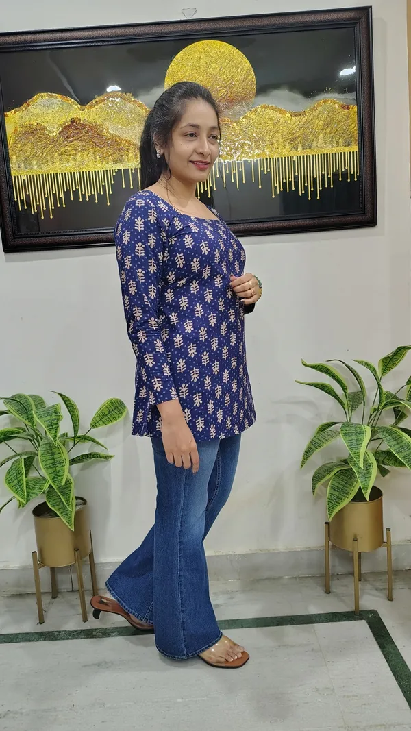 Blue_Ajrakh-Print_Short_Cotton_Kurti_With_Full_Sleeves_And_Adjustable_Back_Knots_For_Women