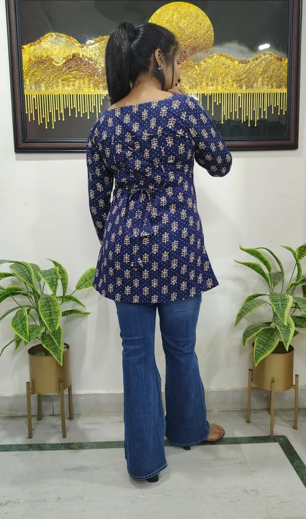 Blue_Ajrakh-Print_Short_Cotton_Kurti_With_Full_Sleeves_And_Adjustable_Back_Knots_For_Women