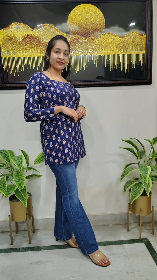 Blue_Ajrakh-Print_Short_Cotton_Kurti_With_Full_Sleeves_And_Adjustable_Back_Knots_For_Women