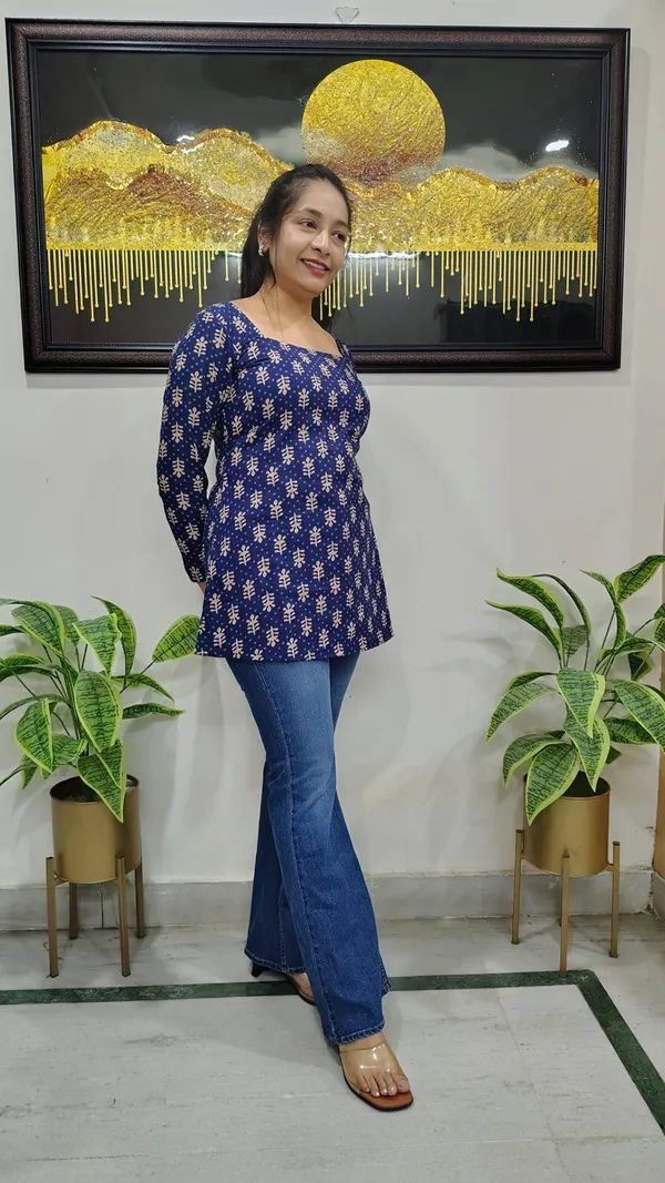 Blue_Ajrakh-Print_Short_Cotton_Kurti_With_Full_Sleeves_And_Adjustable_Back_Knots_For_Women
