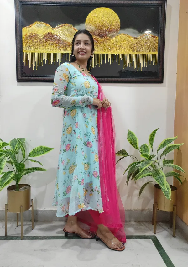 Light_Blue_Blooming_Light_Floral_Print_Anarkali_With_Matching_Net_Dupatta_For_Women