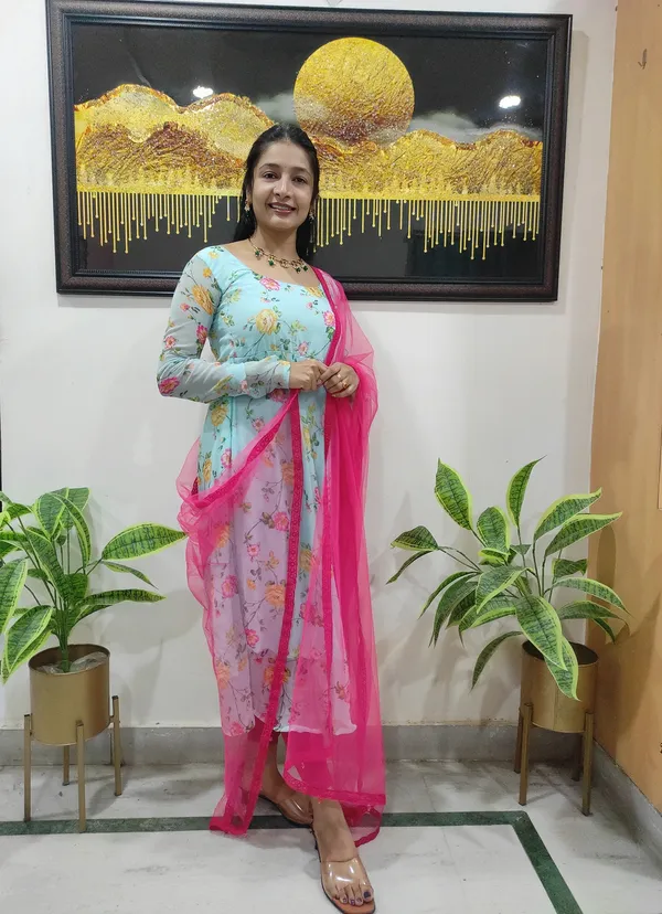 Light_Blue_Blooming_Light_Floral_Print_Anarkali_With_Matching_Net_Dupatta_For_Women