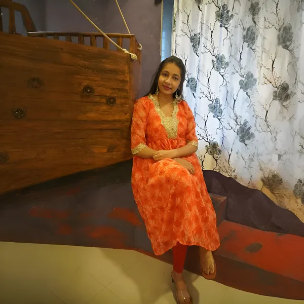 Orange_Muslin_Heavy_Lace_Stitched_Umbrella_Kurta_For_Women