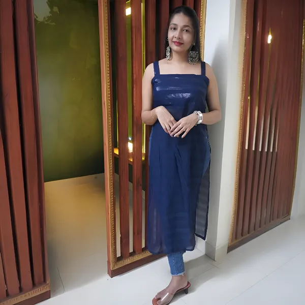 Blue_Graceful_Sheer_Sleeveless_Georgette_Kurta_For_Women
