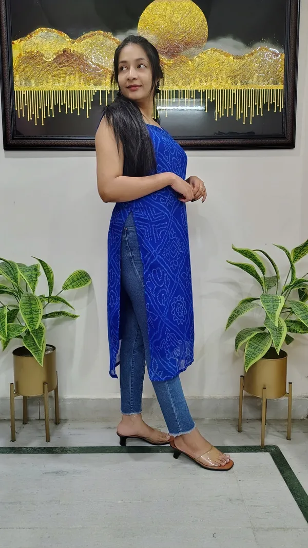 Royal_Blue_Royal_Bandhani-Print_Sleeveless_Georgette_Kurta_With_Back_Pearl_Lace_For_Women