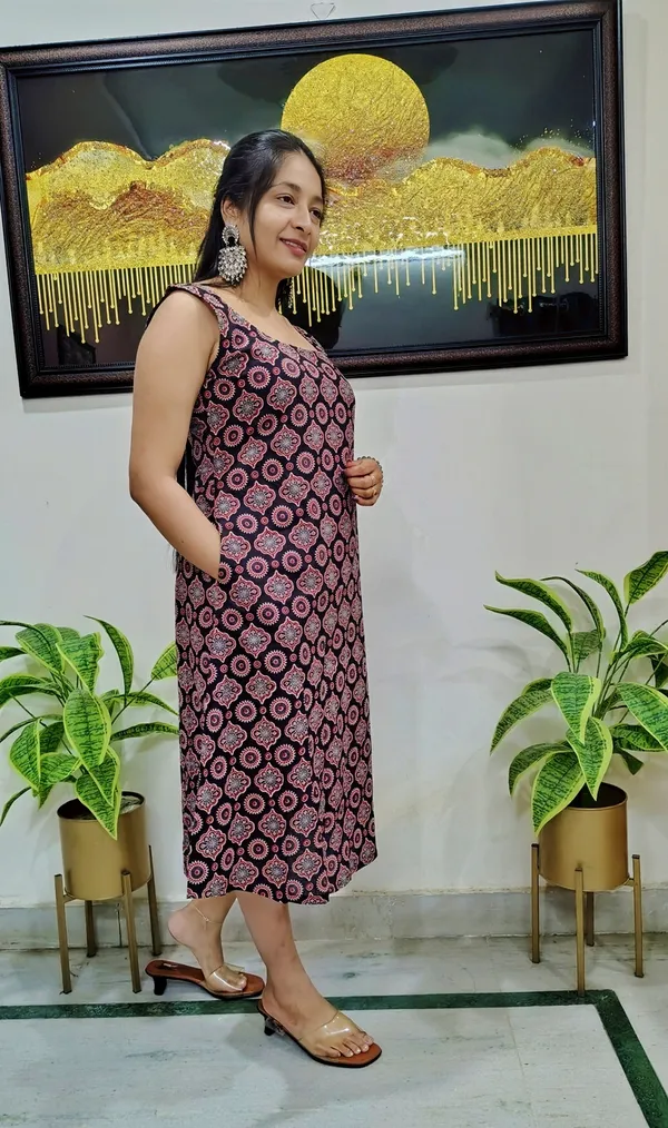 Black_Cotton_Ajrakh_Print_A-Line_Kurta_For_Women