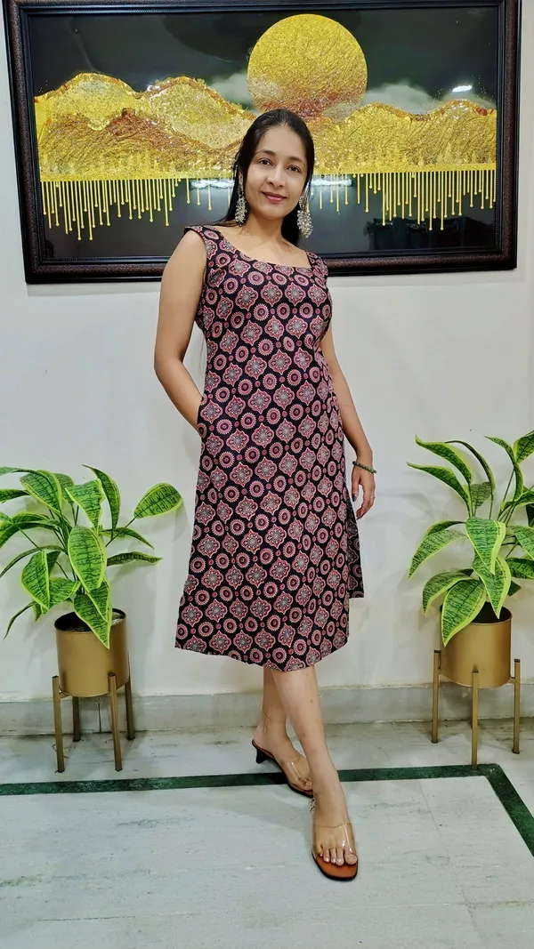 Black_Cotton_Ajrakh_Print_A-Line_Kurta_For_Women